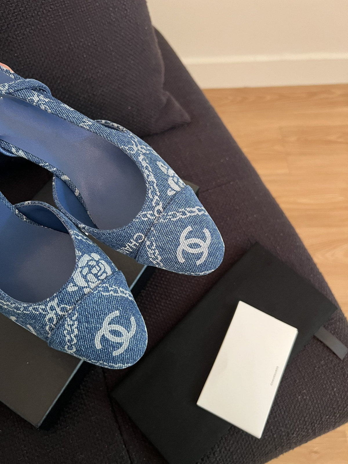 Chanel High Slingbacks Blue Denim