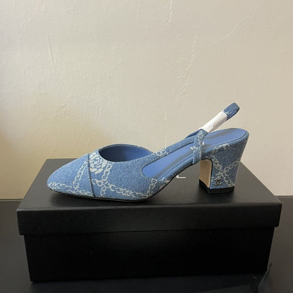 Chanel High Slingbacks Light Blue Denim