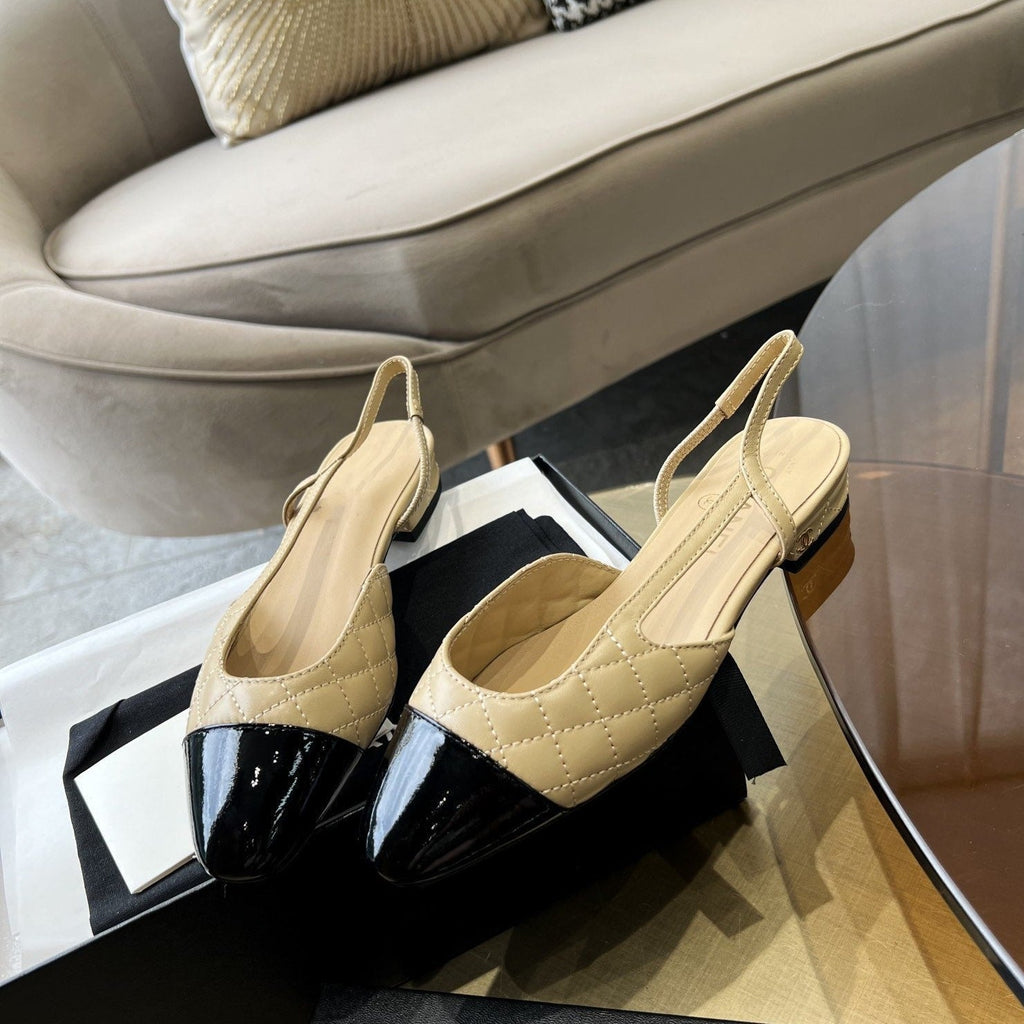 Chanel Slingbacks Beige Quilted Calfskin