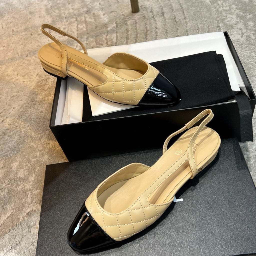 Chanel Slingbacks Beige Quilted Calfskin