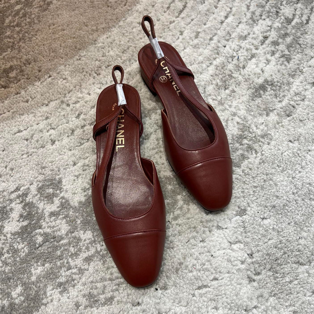 Chanel Slingbacks Wine Red Calfskin