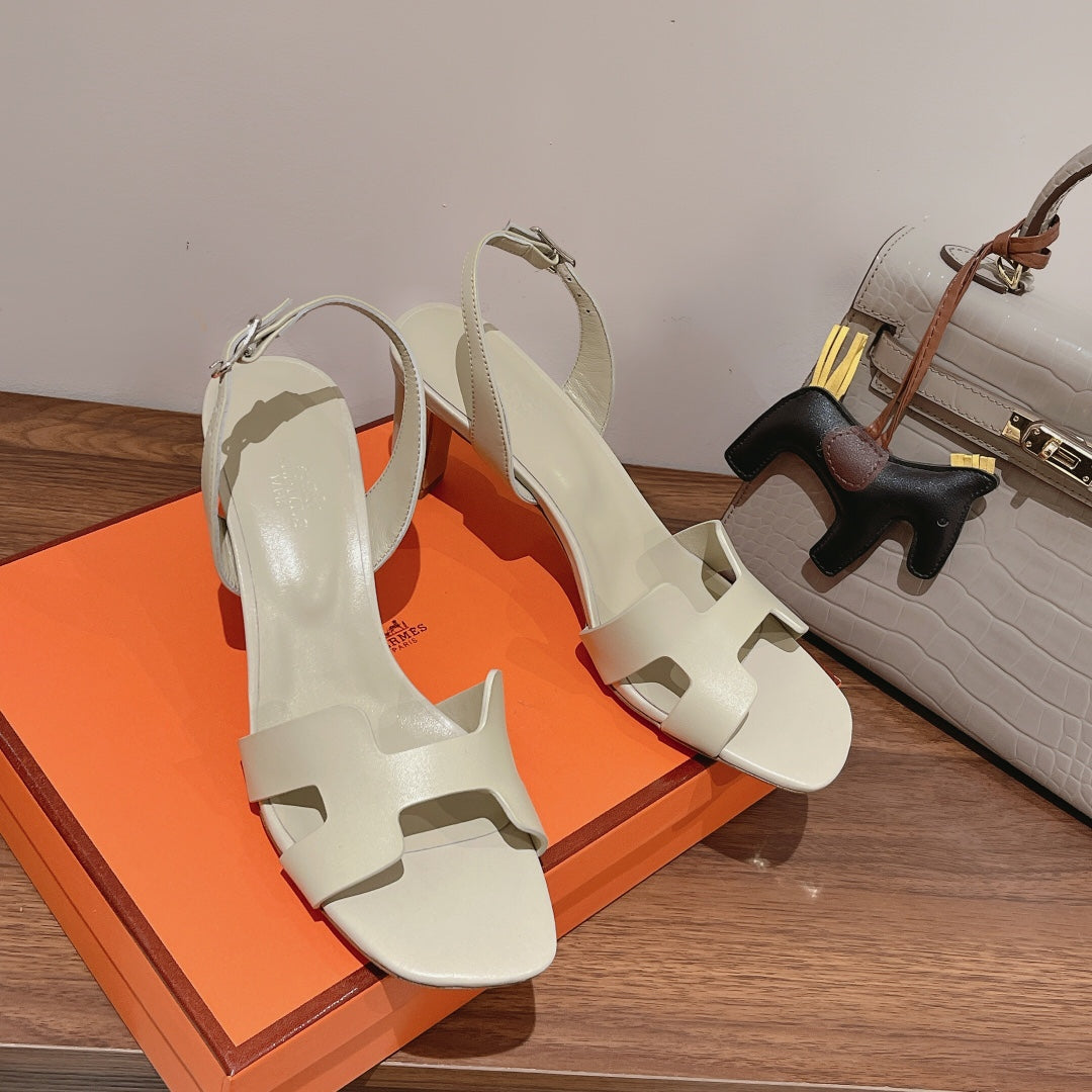 Hermes Holy 75 Sandal in White Cream Calfskin