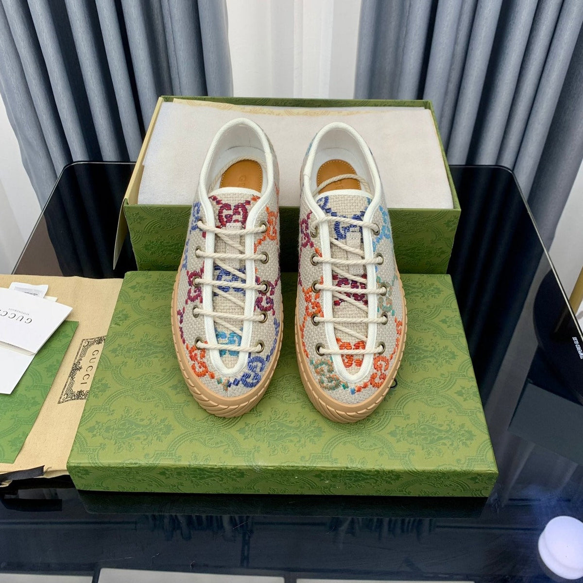 Gucci Unique Sneaker Thick-Sole Beige Canvas with Pattern