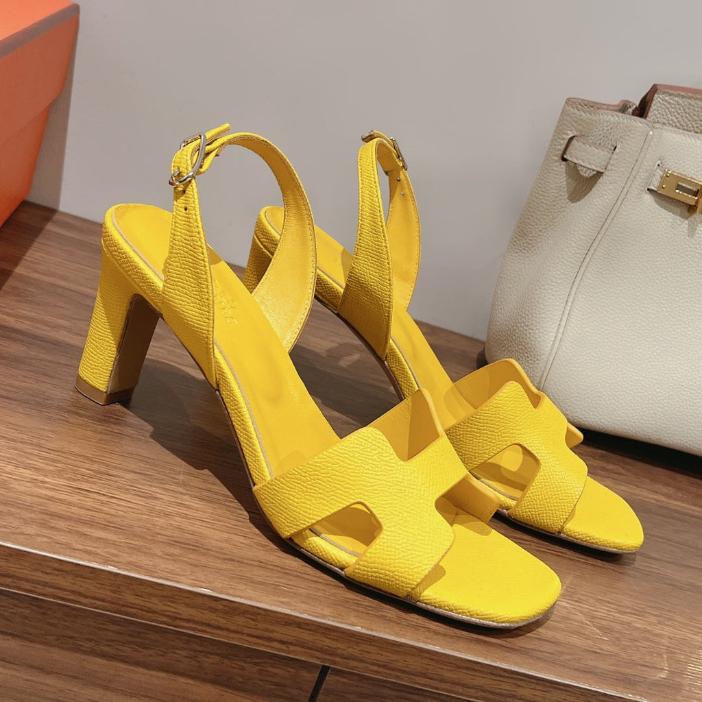 Hermes Holy 75 Sandal in Bright Yellow Grained Calfskin