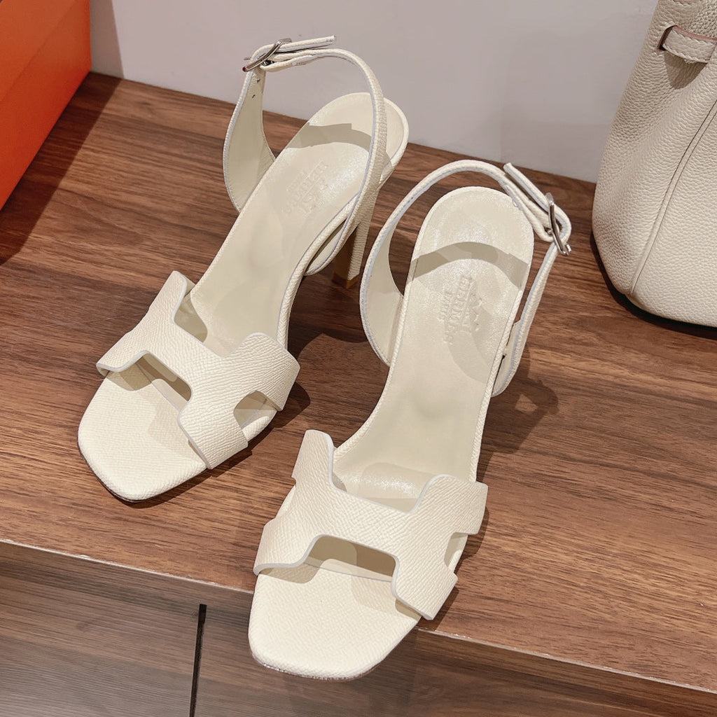 Hermes Holy 105 Sandal in White Cream Grained Calfskin