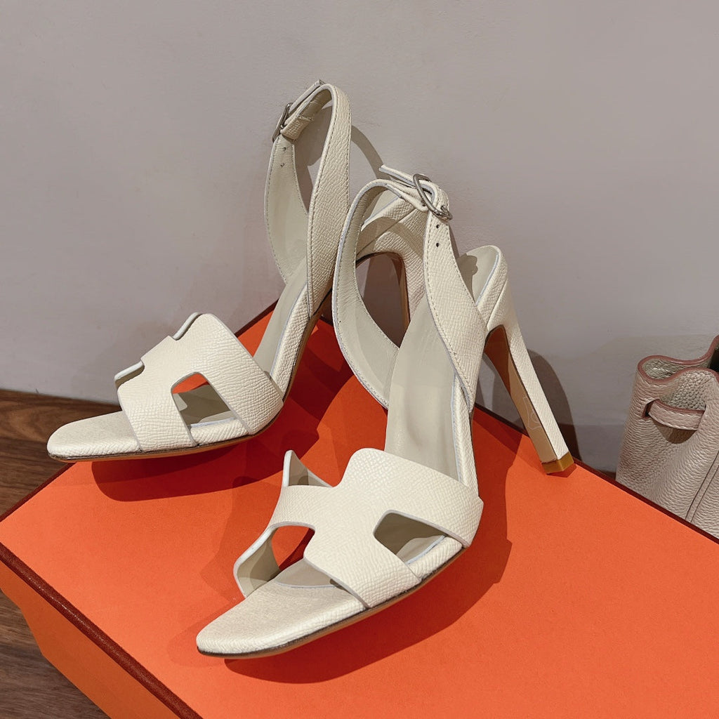 Hermes Holy 105 Sandal in White Cream Grained Calfskin