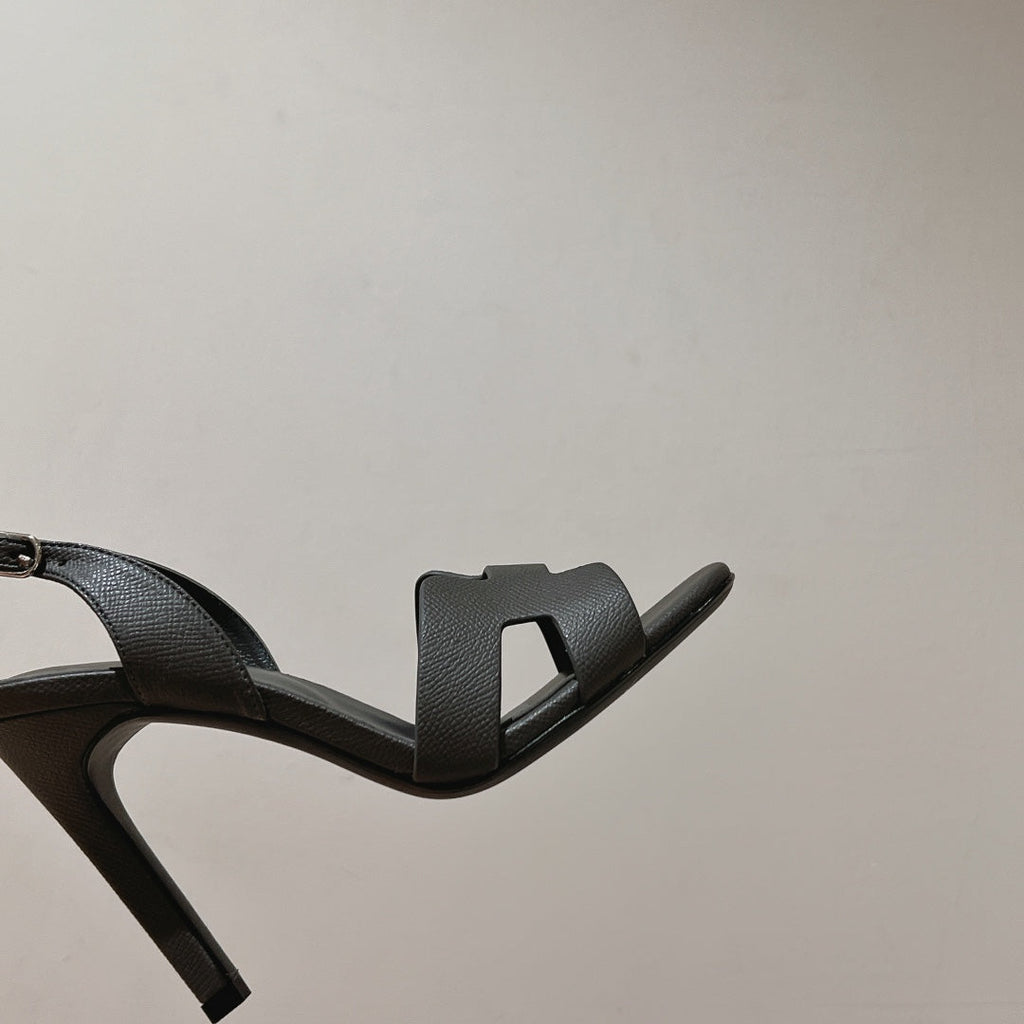 Hermes Holy 105 Sandal in Dark Gray Grained Calfskin