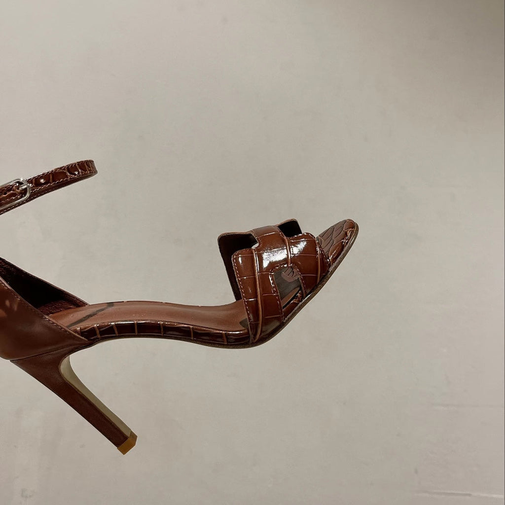 Hermes Premiere 105 Sandal in Bronze Brown Crocodile Leather