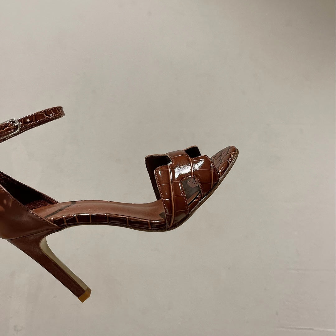 Hermes Premiere 105 Sandal in Bronze Brown Crocodile Leather
