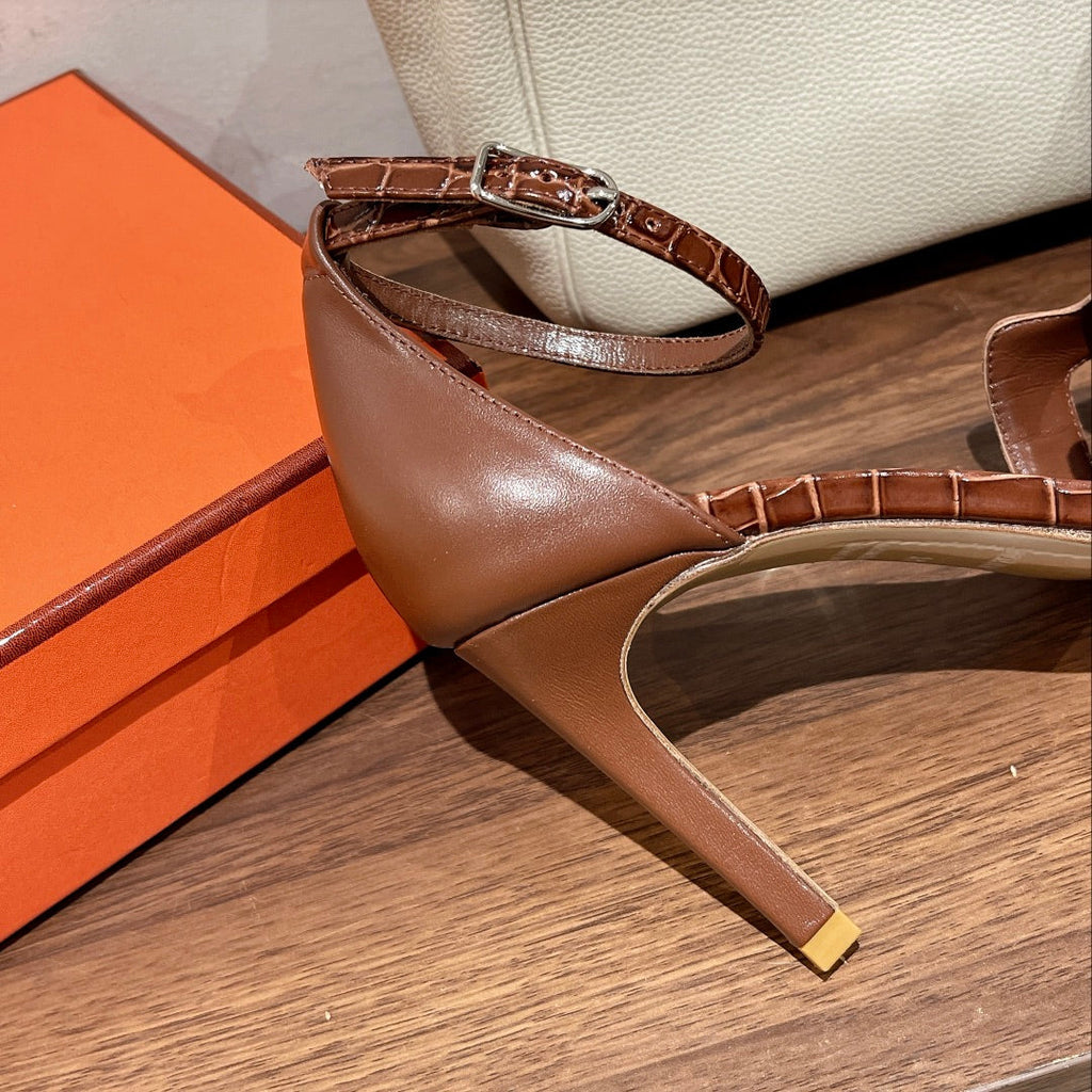 Hermes Premiere 105 Sandal in Bronze Brown Crocodile Leather