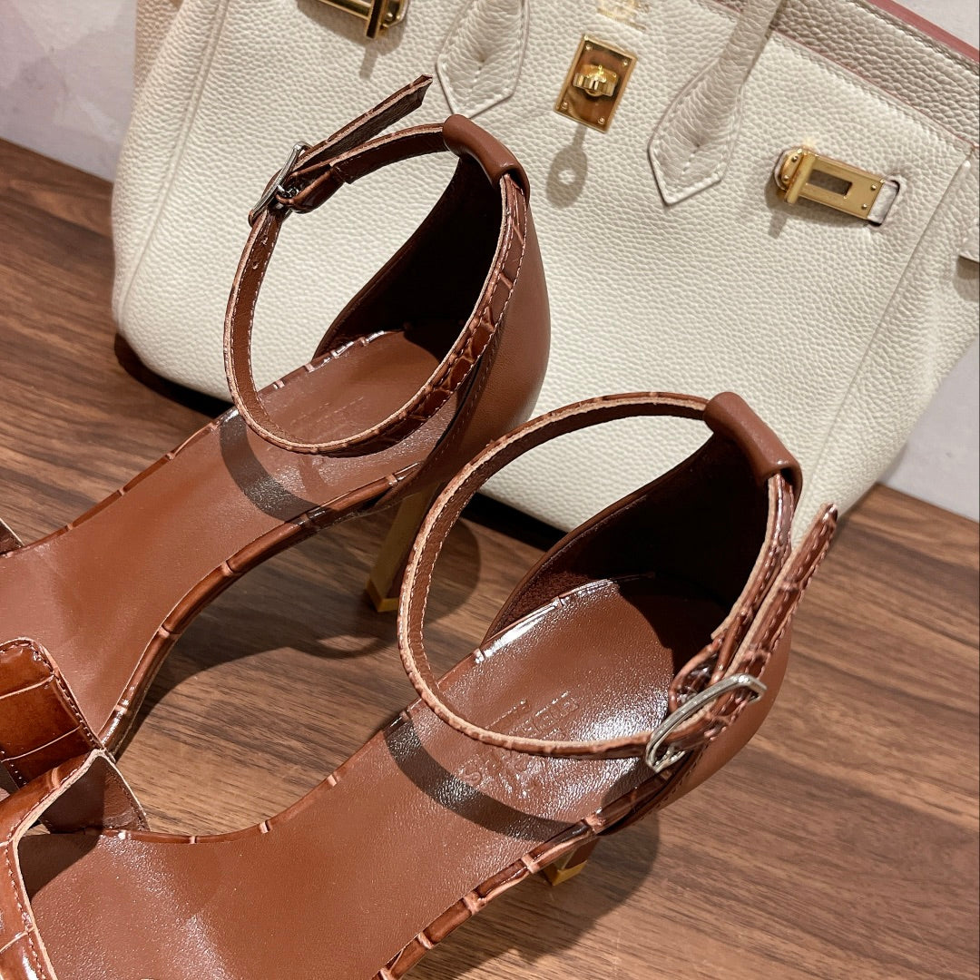 Hermes Premiere 105 Sandal in Bronze Brown Crocodile Leather