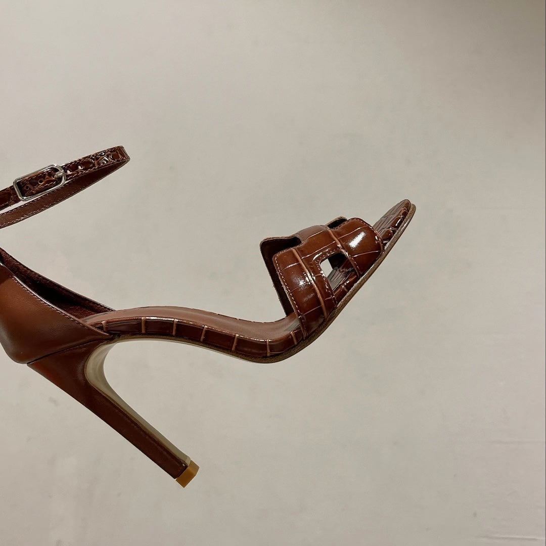 Hermes Premiere 115 Sandal in Bronze Brown Crocodile Leather