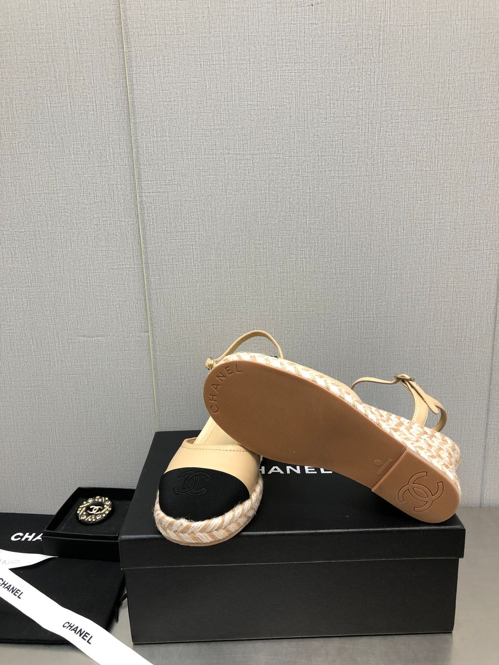 Chanel Mary Jane Wedge Beige Cream Lambskin