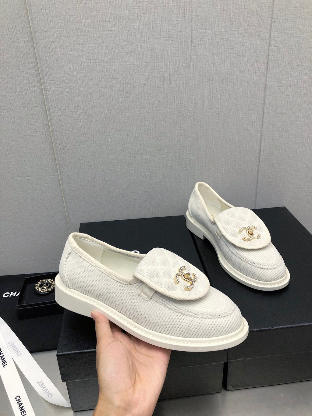 Chanel Moccasins White Denim 40mm
