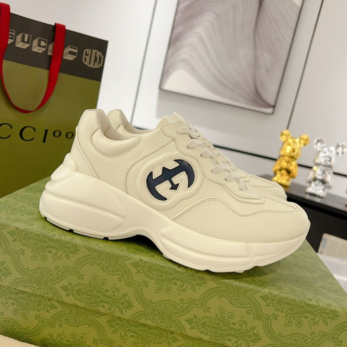Gucci Rhyton Trainer Leather White Black