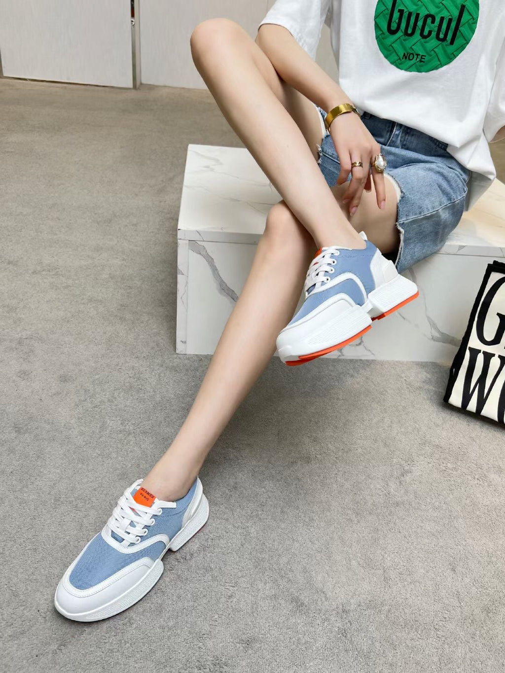 Hermes Giga Sneaker Sky Mix White Calfskin