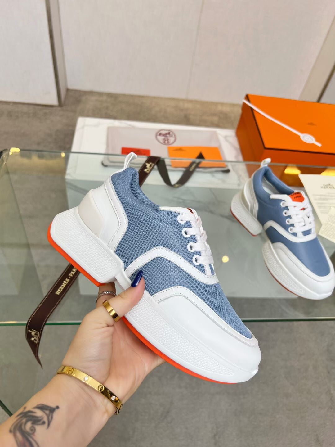 Hermes Giga Sneaker Sky Mix White Calfskin