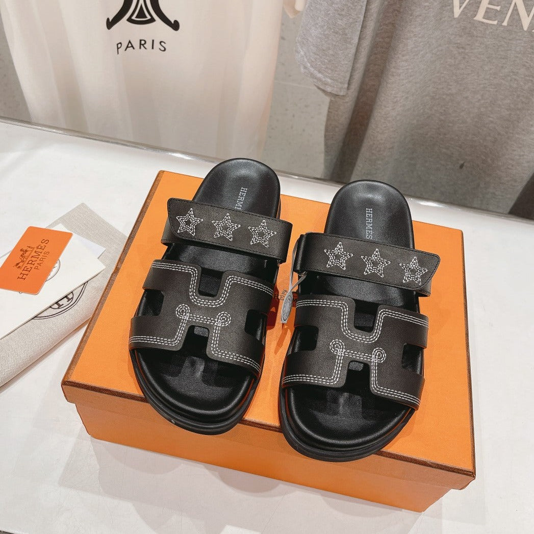 Hermes Star-Patterned Sandal Black Calfskin