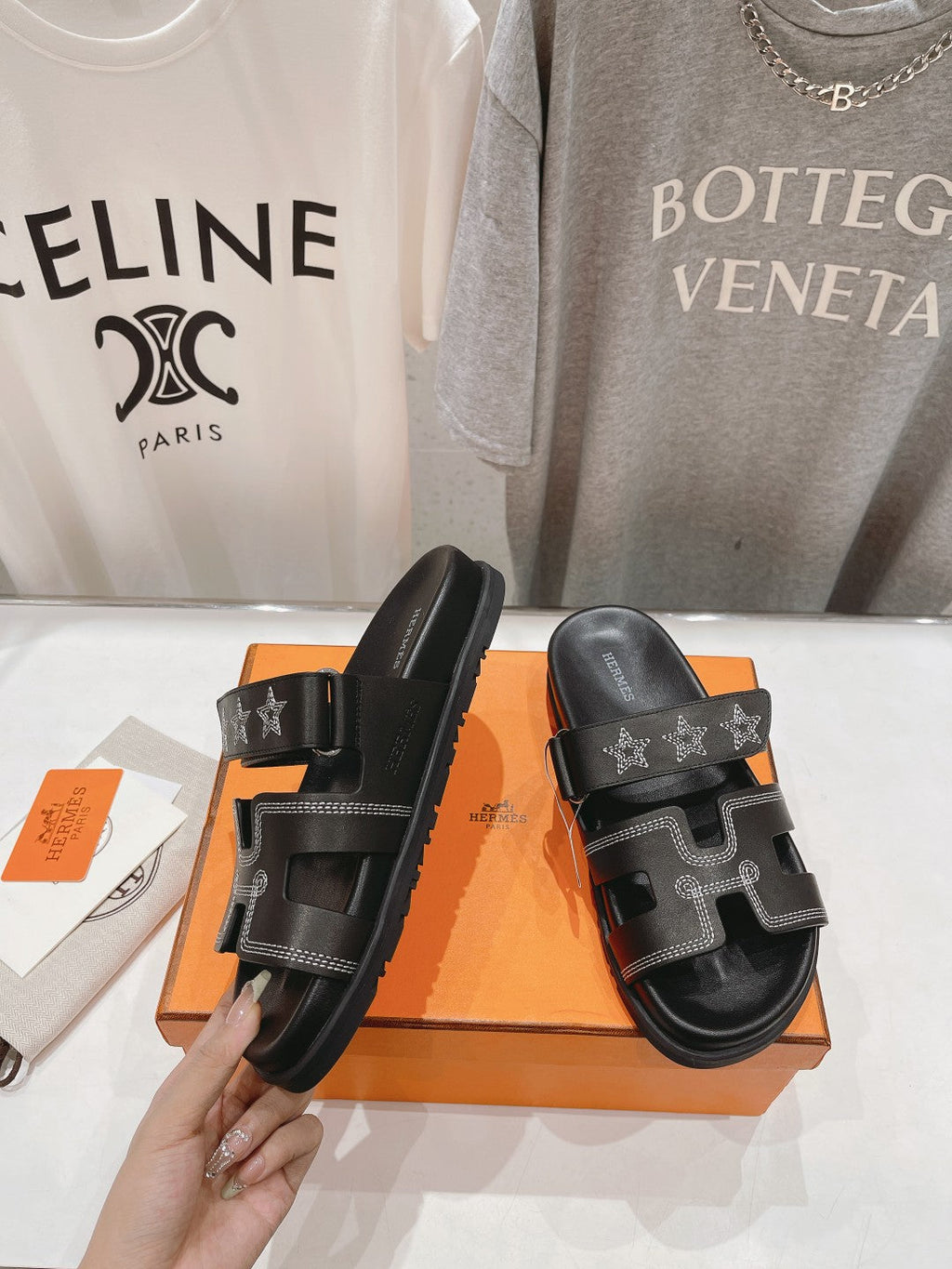 Hermes Star-Patterned Sandal Black Calfskin