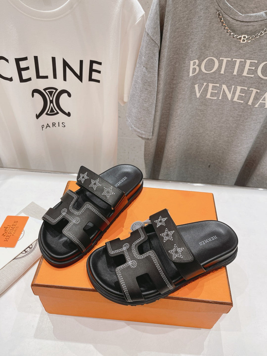Hermes Star-Patterned Sandal Black Calfskin