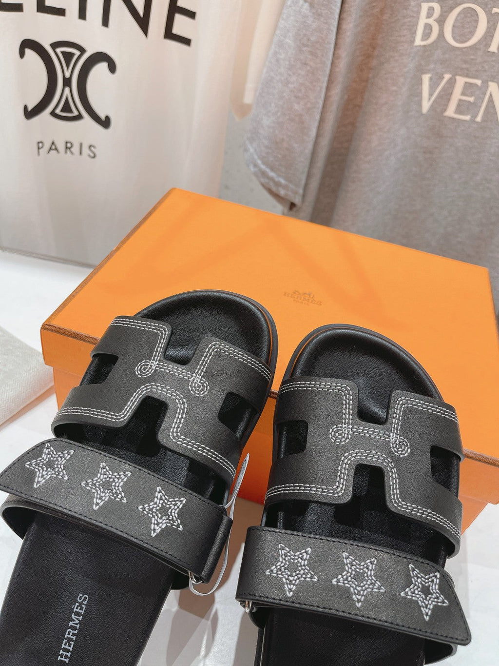 Hermes Star-Patterned Sandal Black Calfskin