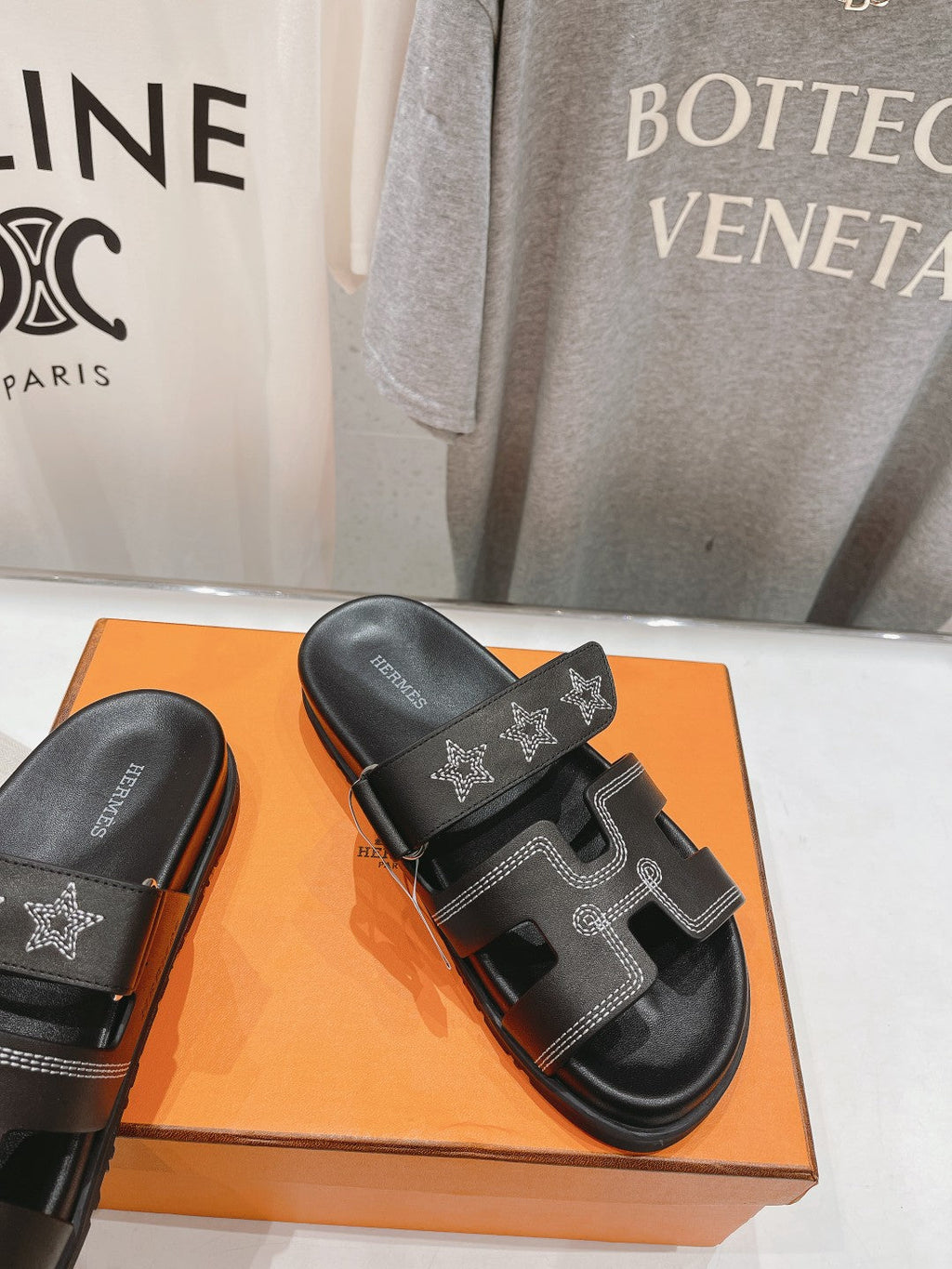 Hermes Star-Patterned Sandal Black Calfskin