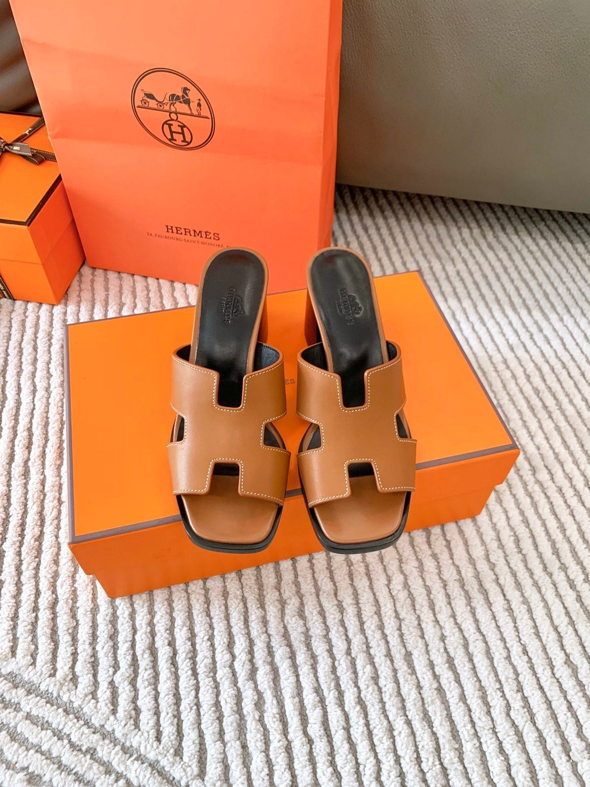 Hermes Helia 60 Sandal in Bronze Brown Calfskin