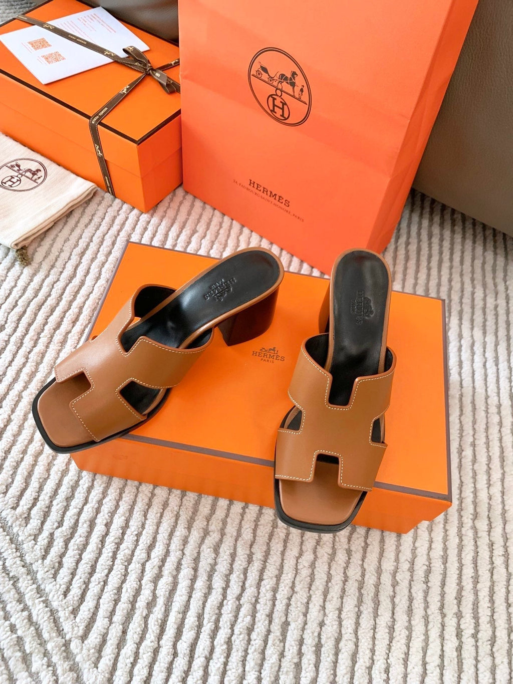Hermes Helia 60 Sandal in Bronze Brown Calfskin