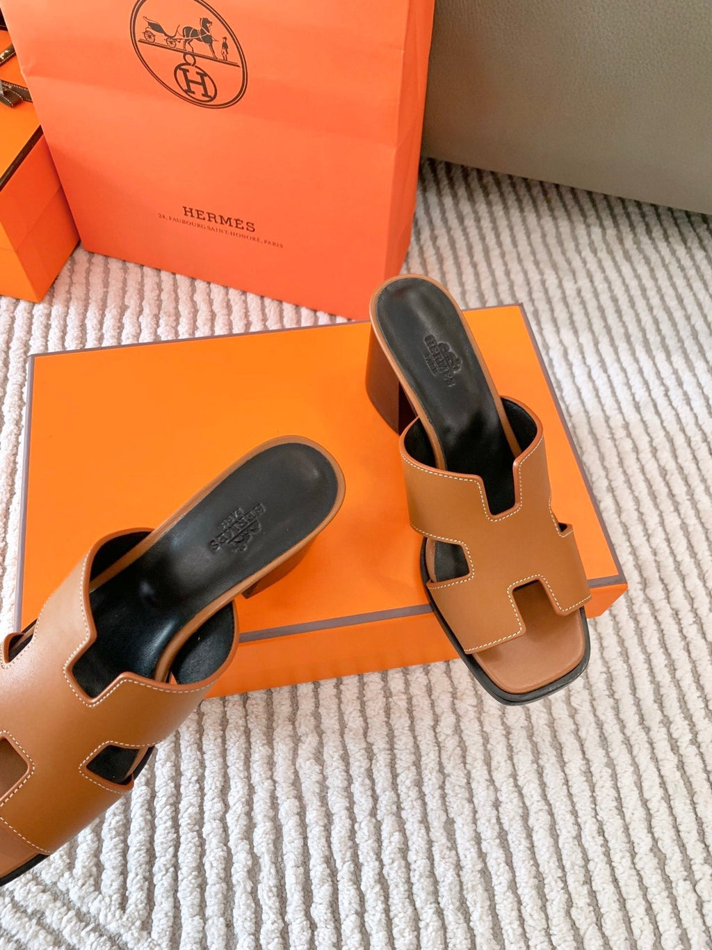 Hermes Helia 60 Sandal in Bronze Brown Calfskin