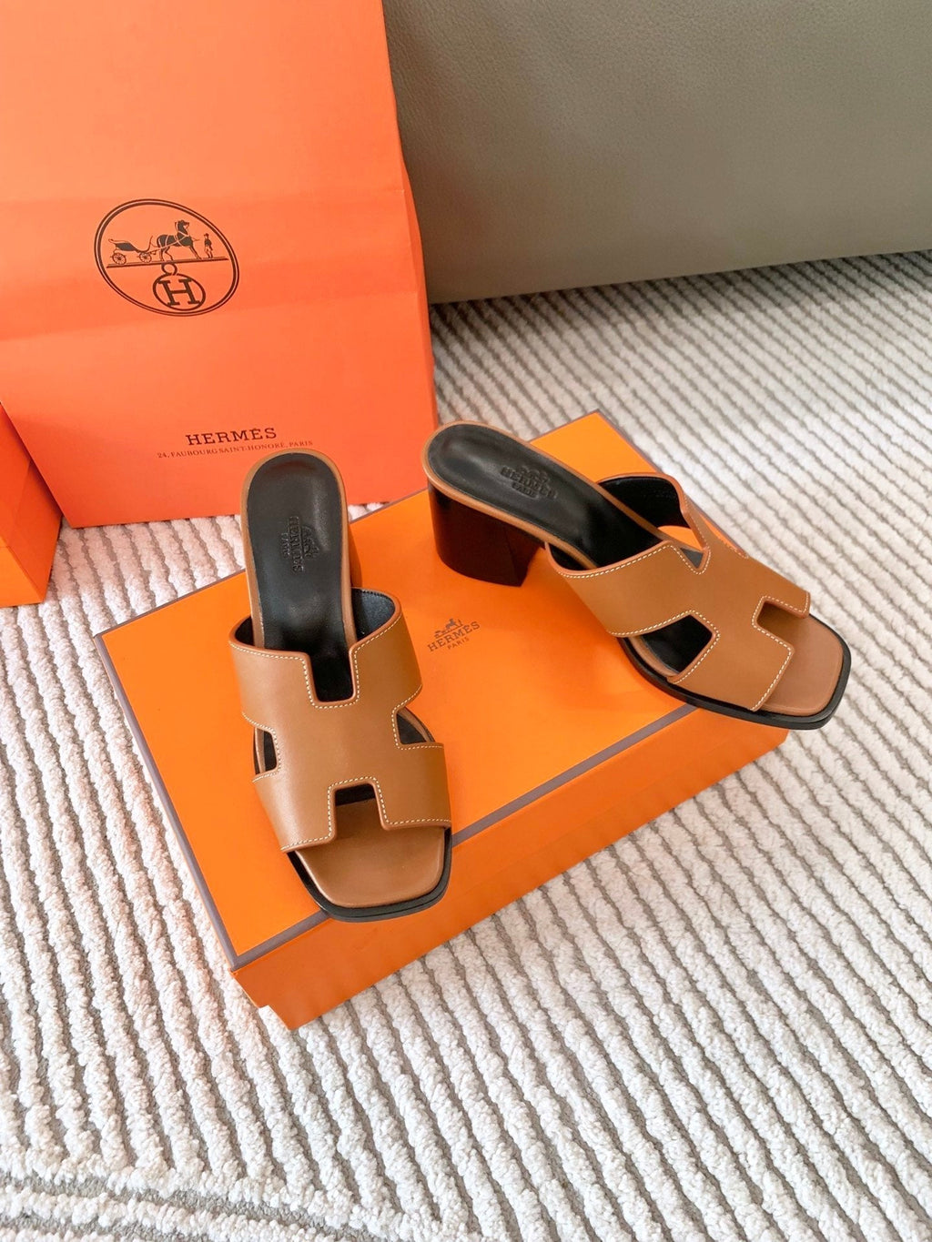 Hermes Helia 60 Sandal in Bronze Brown Calfskin