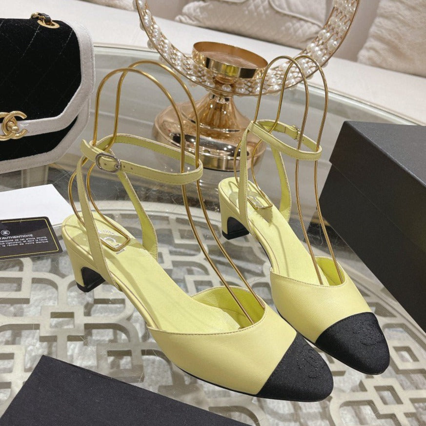 Chanel High Slingbacks Lime Lambskin Grosgrain