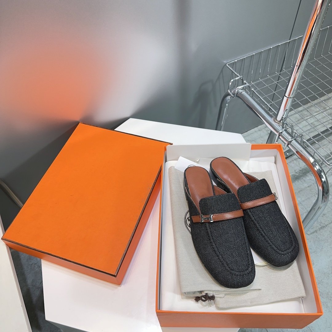 Hermes Lena Mule Black Denim