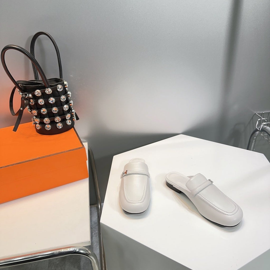 Hermes Lena Mule White Leather