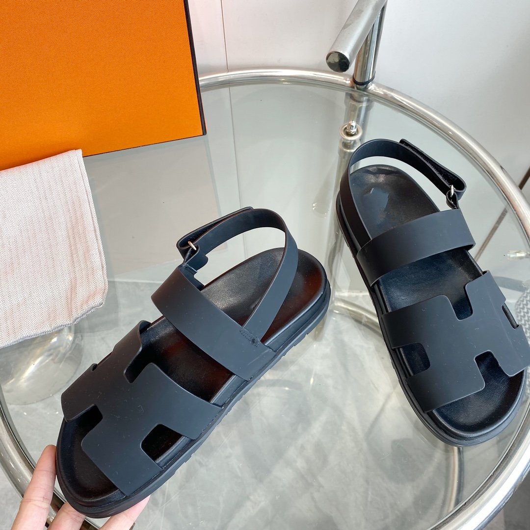 Hermes Genius Sandal Black Leather