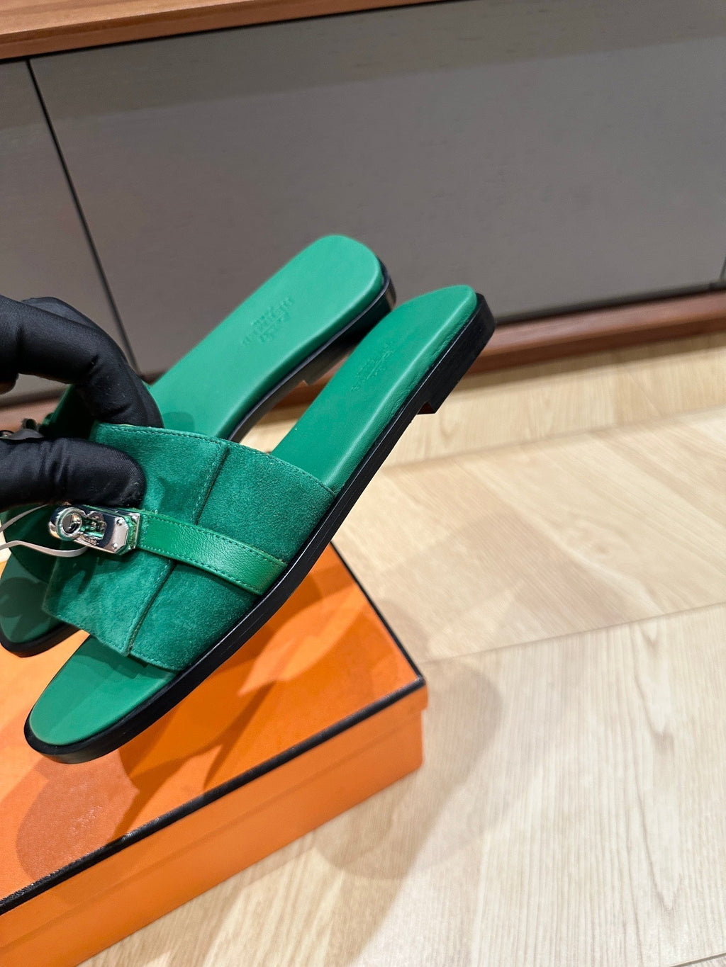 Hermes Gabriel Sandal Ocean Suede