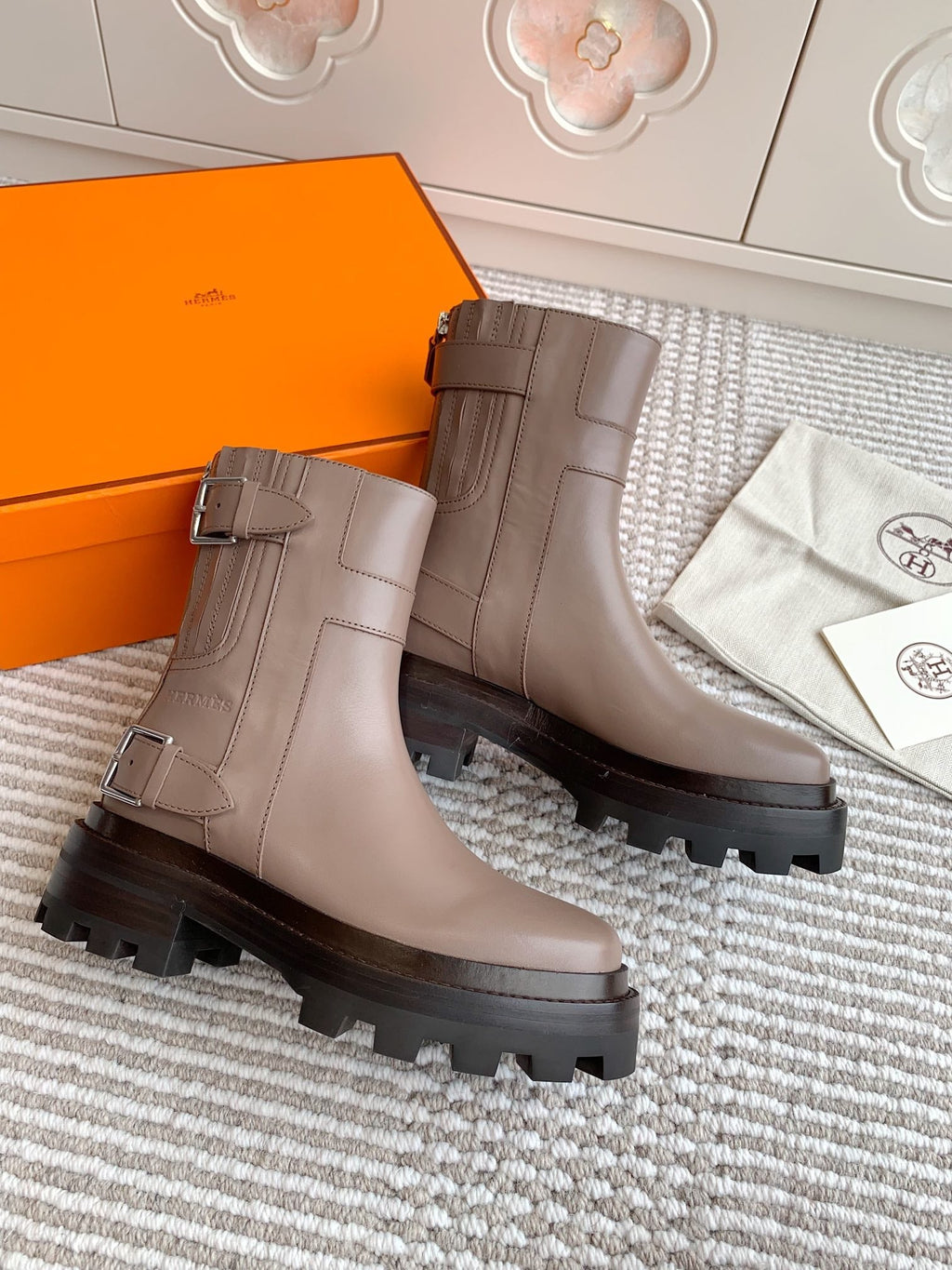 Hermes Jaime Ankle Boot in Cedar Brown Calfskin