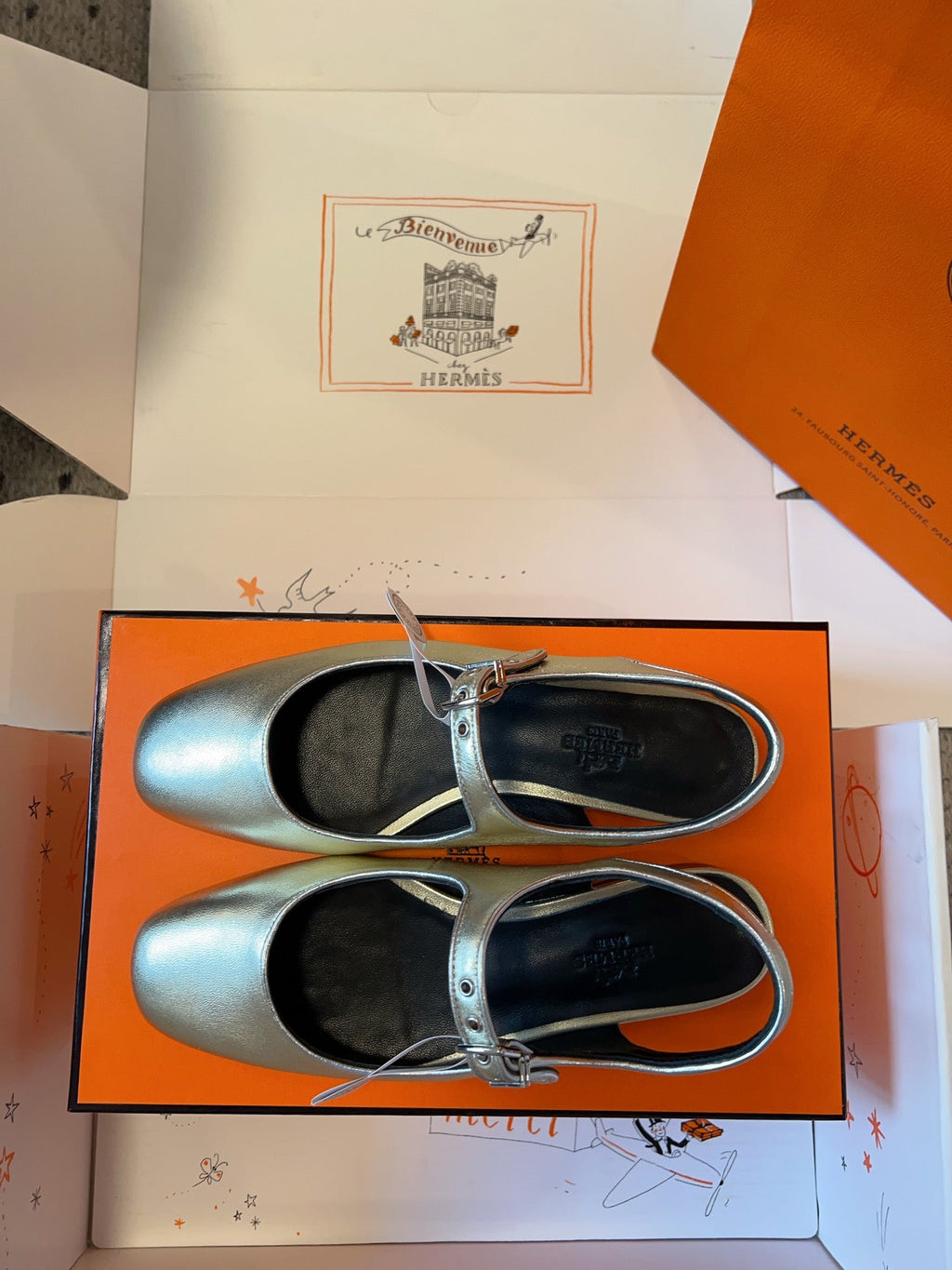 Hermes Kleo Slingback in Silver Calfskin