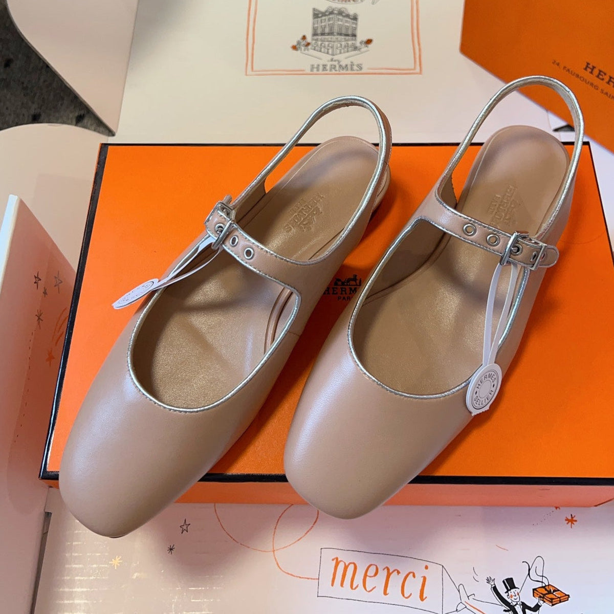 Hermes Kleo Slingback in Crepe Pink Calfskin