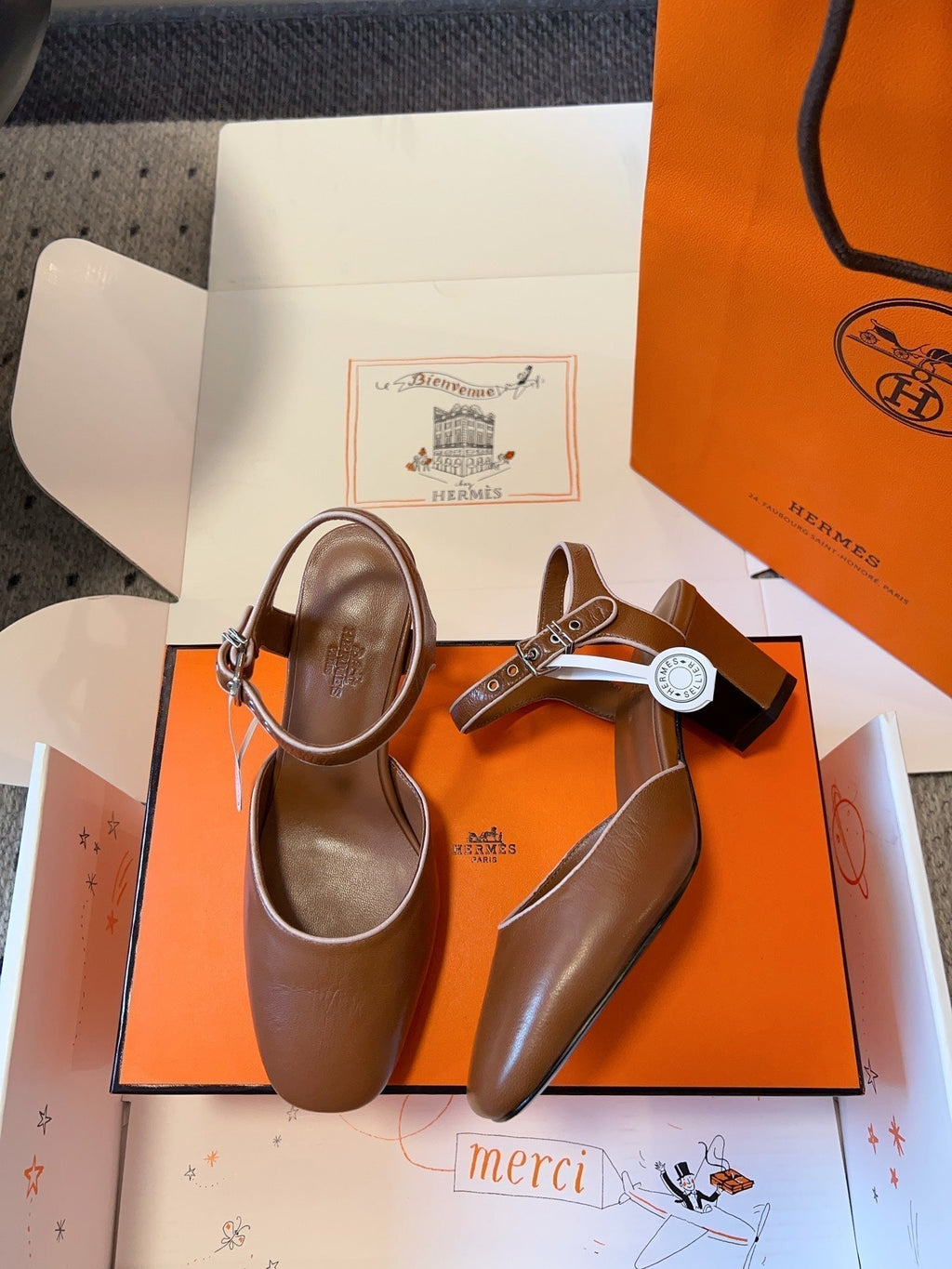 Hermes Kleo High Slingback in Bronze Brown Calfskin