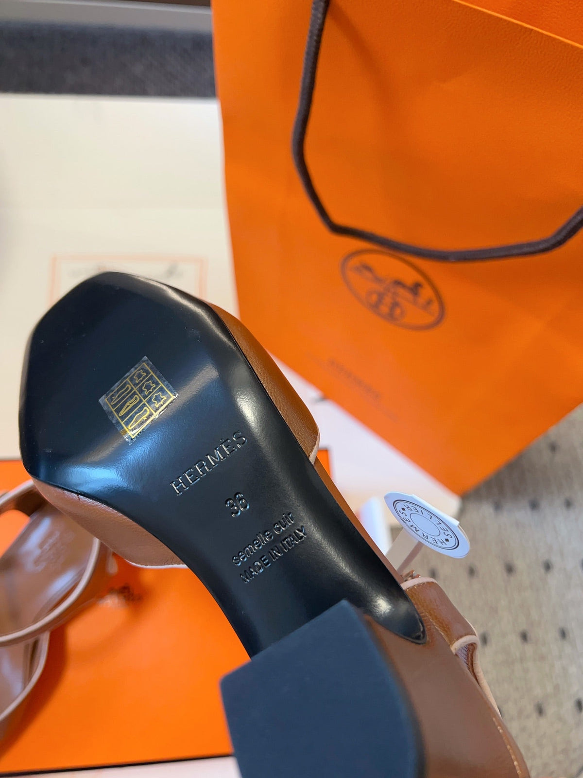 Hermes Kleo High Slingback in Bronze Brown Calfskin