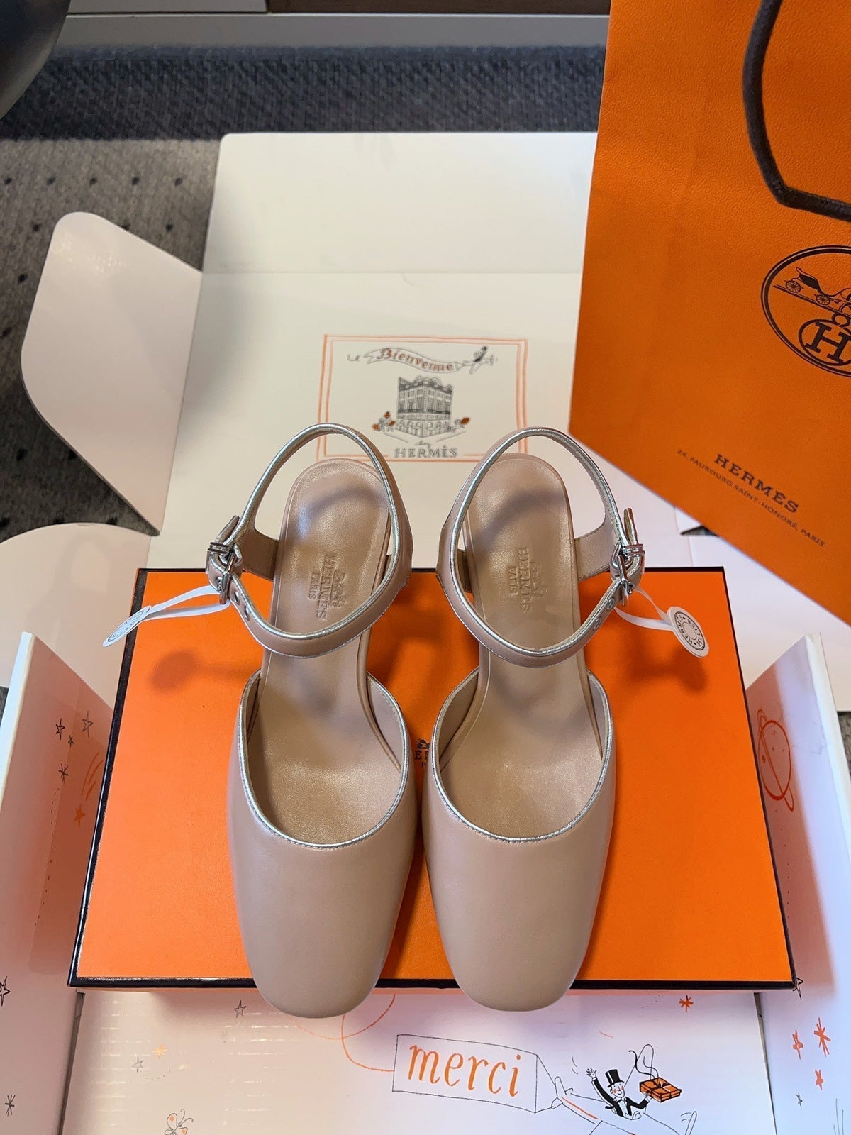 Hermes Kleo High Slingback in Crepe Pink Calfskin