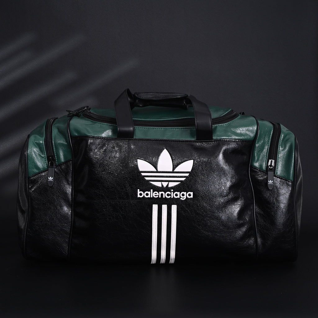 Balenciaga x adidas Large Duffel Travel Bag - Black & Green with Trefoil Logo and Triple Stripes