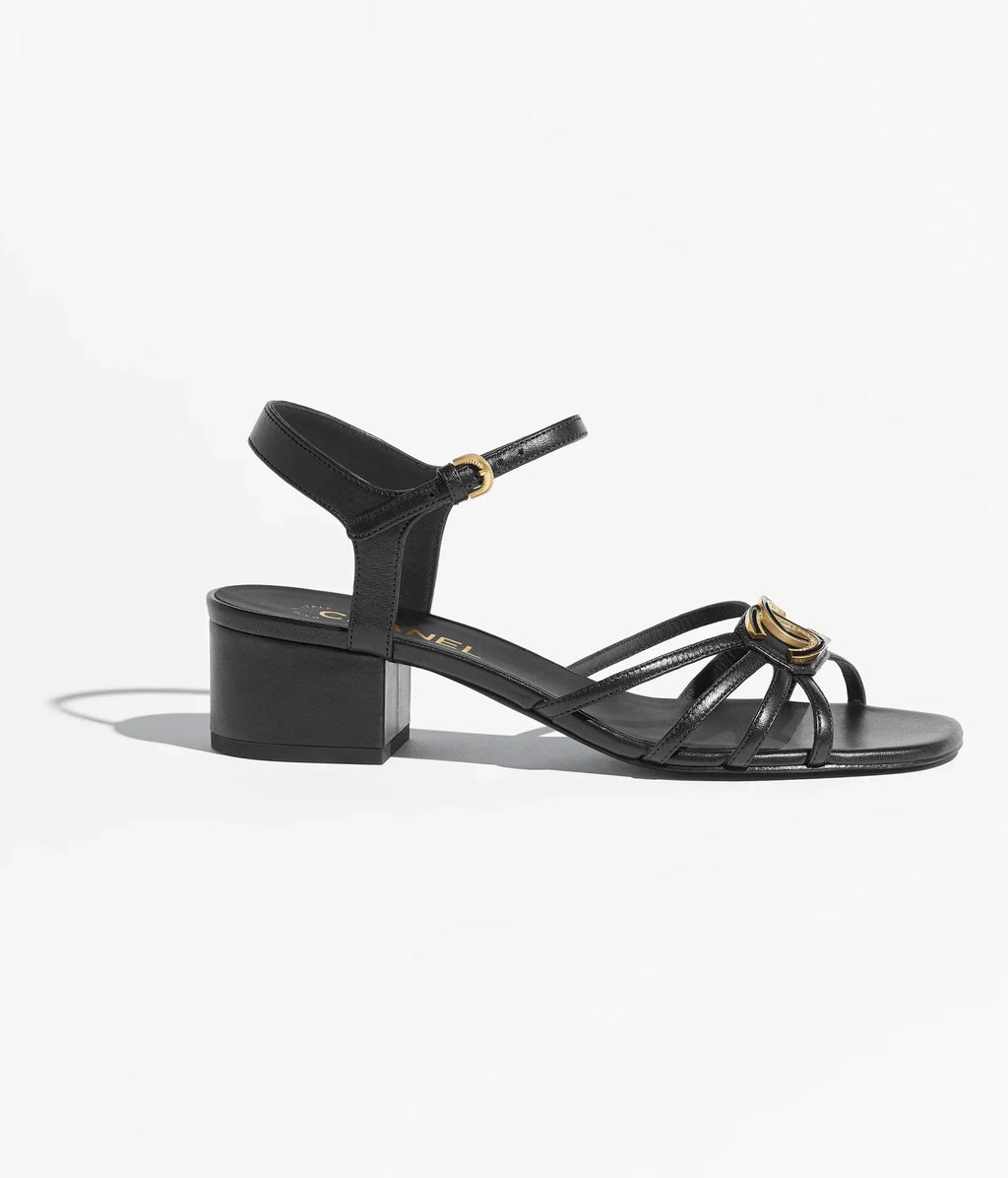 Chanel Sandals 40 mm in Black Patent Lambskin