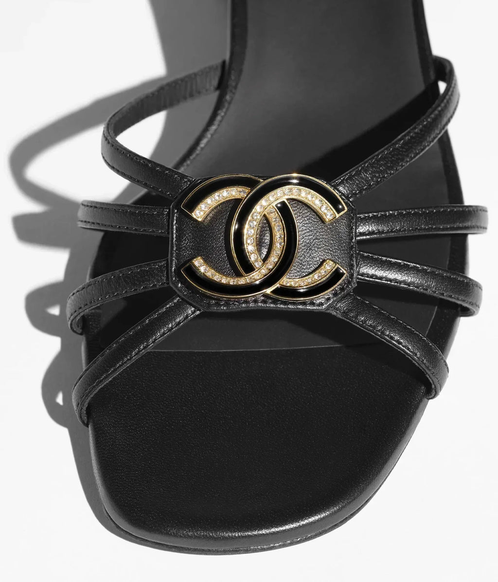 Chanel Sandals 40 mm in Black Patent Lambskin