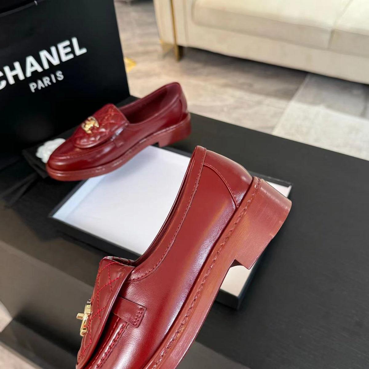 Chanel Moccasins Red Quilted Lambskin