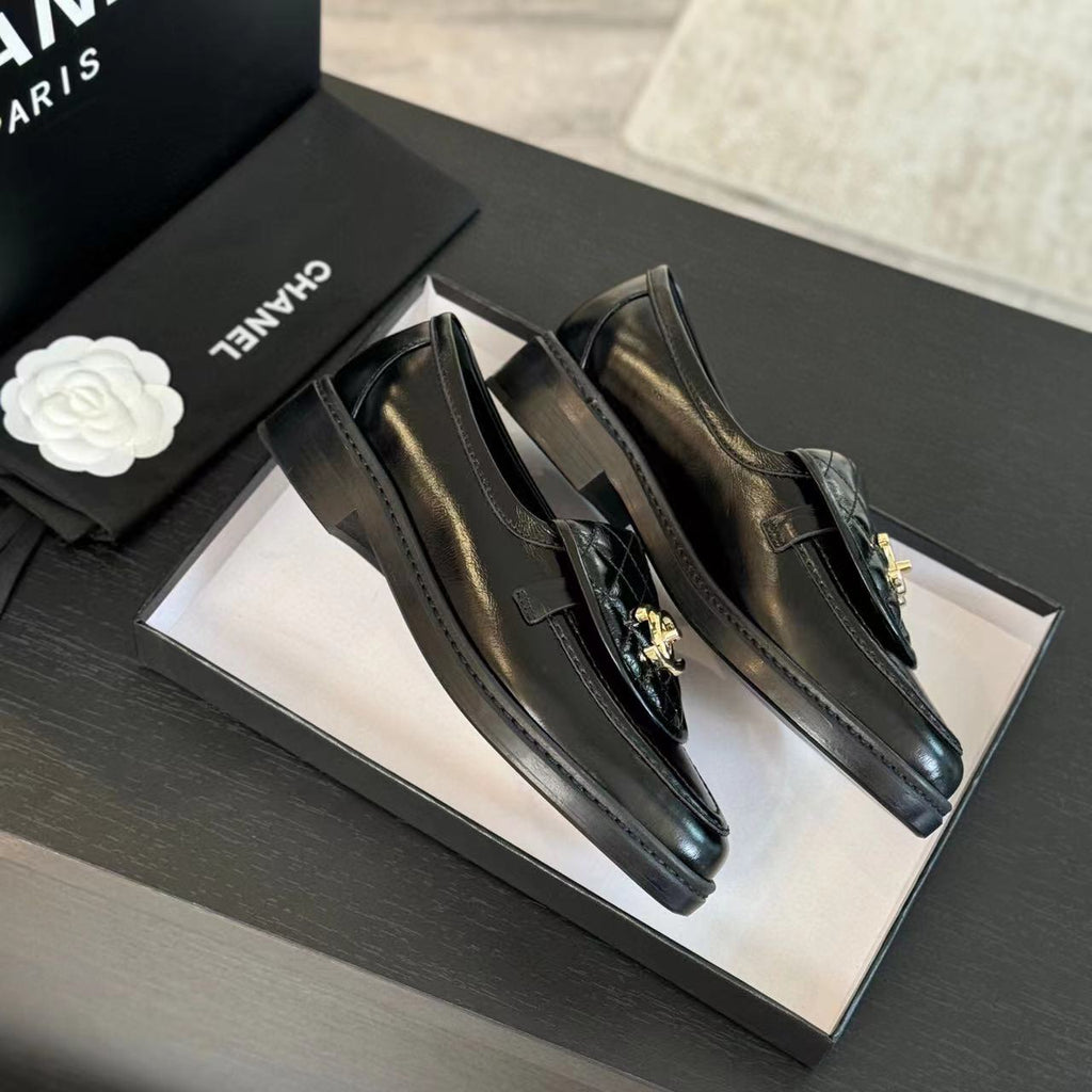 Chanel Moccasins Black Quilted Lambskin Gold Hardware
