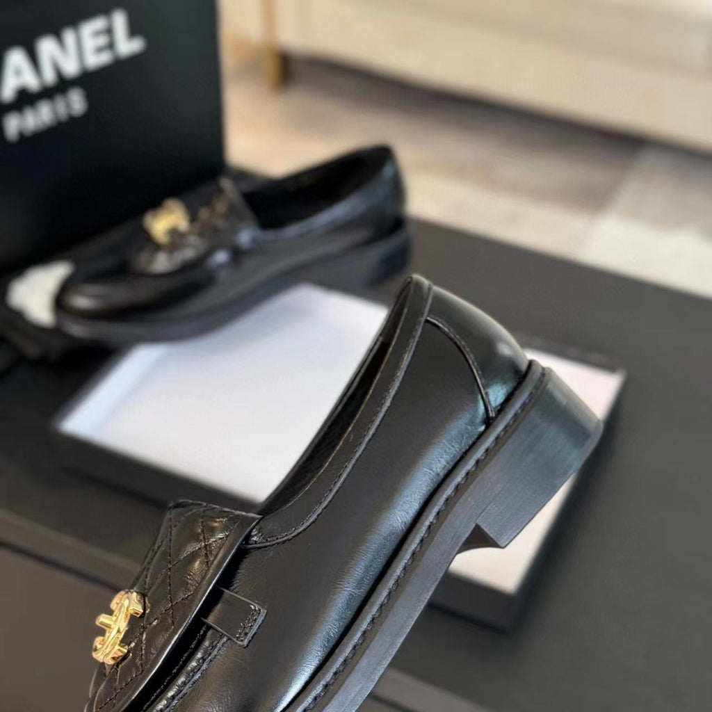 Chanel Moccasins Black Quilted Lambskin Gold Hardware