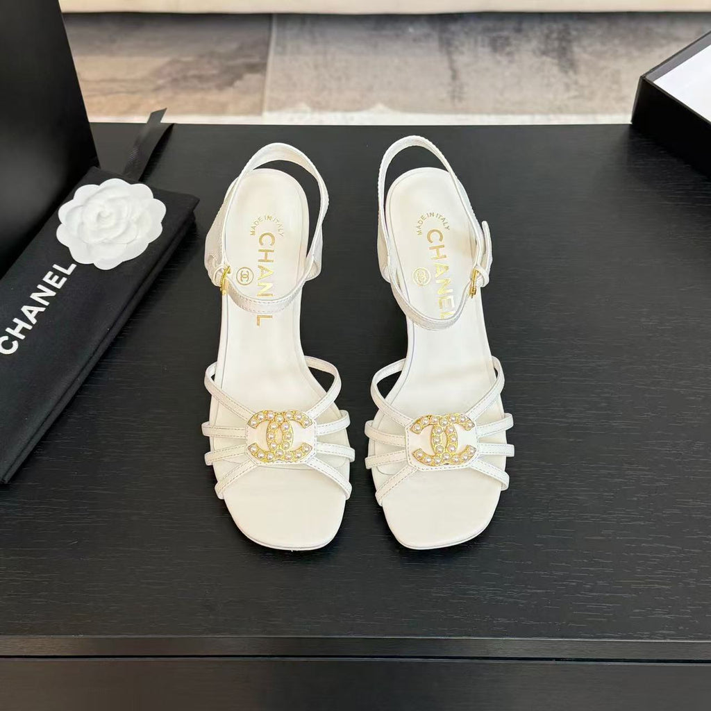 Chanel Hight Sandals 2025 in White Patent Lambskin