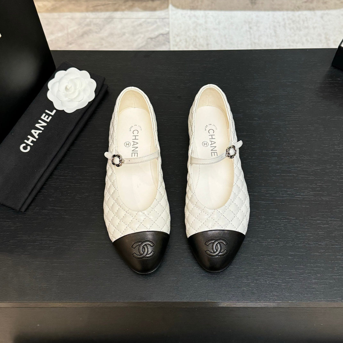 Chanel Mary Jane in White Quilted Lamskin