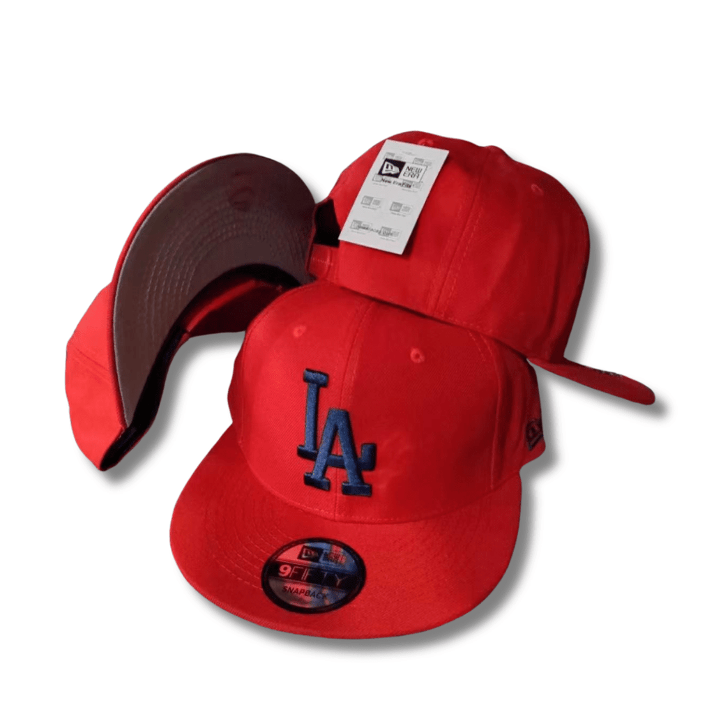 2024 LA Dodgers Straight Brim Baseball Cap, Adjustable, Red W Navy LA LOGO - Stapback